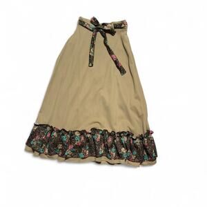 80s tan and pink floral skirt with ruffle detail and coordinating belt